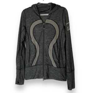 Lululemon Jacket In Stride Branded Horse Grey Heathered Coal Hooded‎  Zip Size 6